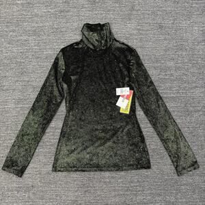 Bruce Glen Green Glitter Turtleneck Women XL Green Sparkle Stretch Disco Velvet